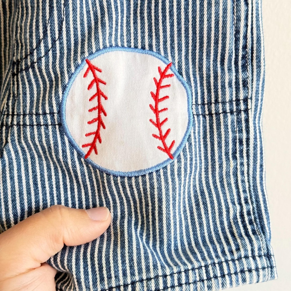 Vintage Disney Baby Overalls 18 Months Striped Denim Winnie the Pooh Baseball - Picture 10 of 11
